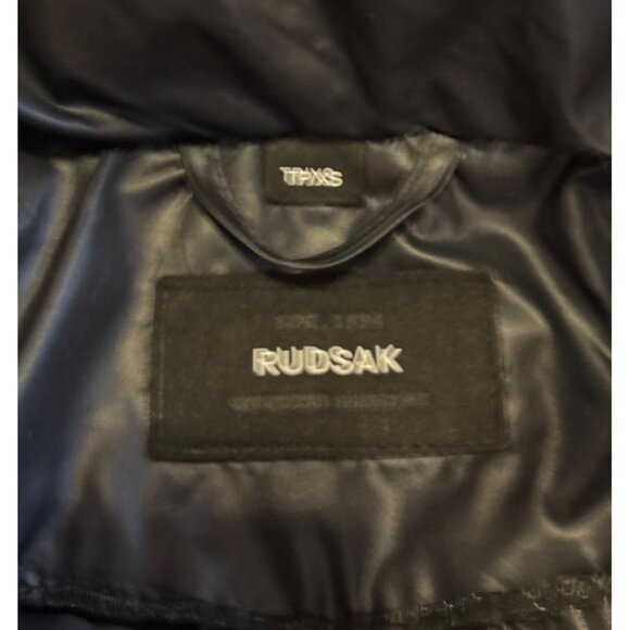 Rudsak Womens TP/XS Navy Down Long Coat With Fur Trim Hood Leather Accents - Picture 11 of 16